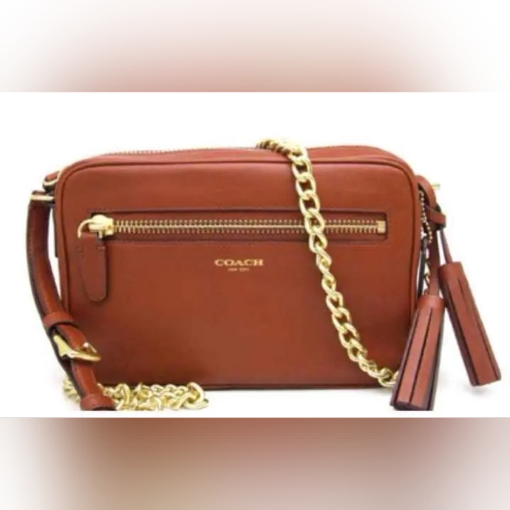 COACH Designer Vintage LEATHER FLIGHT BAG BRASS COGNAC Crossbody purse handbag